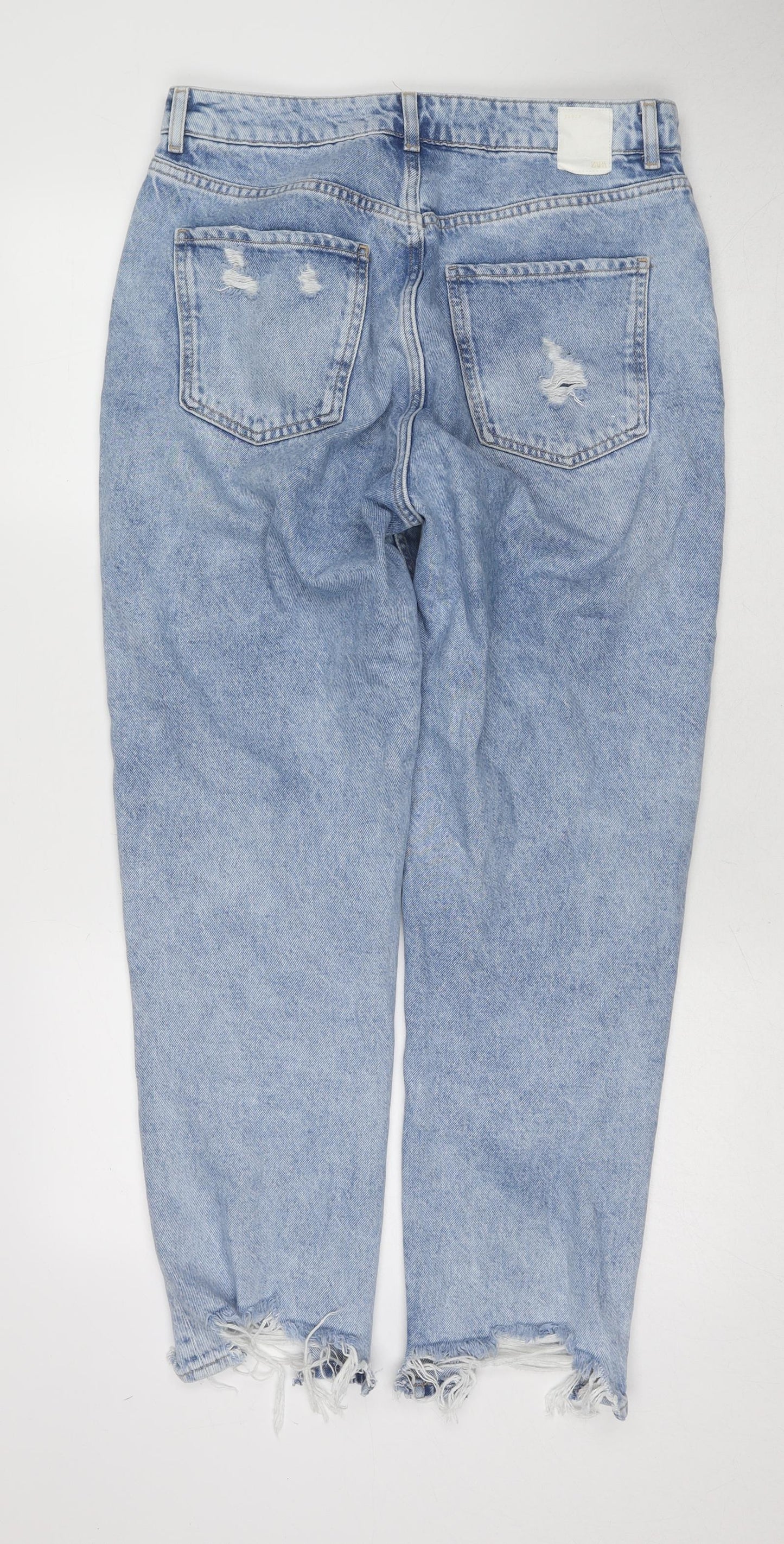 Zara Womens Blue Cotton Tapered Jeans Size 14 Regular Zip