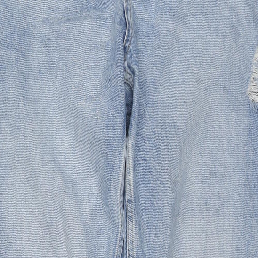 Zara Womens Blue Cotton Tapered Jeans Size 14 Regular Zip