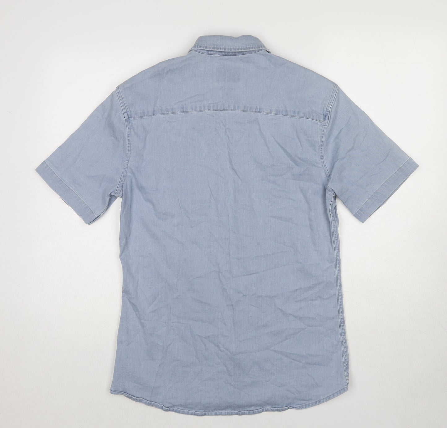 Topman Mens Blue Cotton Button-Up Size M Collared Button