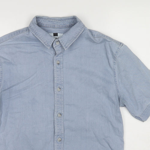 Topman Mens Blue Cotton Button-Up Size M Collared Button