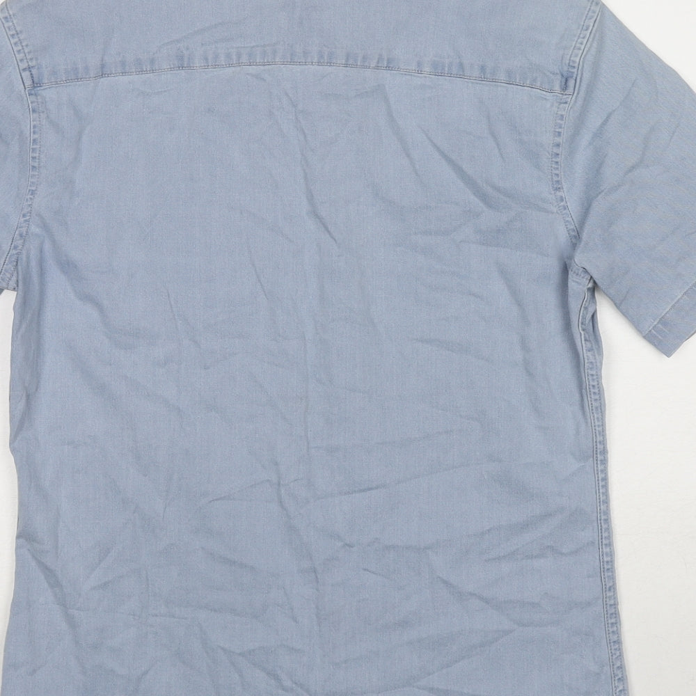 Topman Mens Blue Cotton Button-Up Size M Collared Button