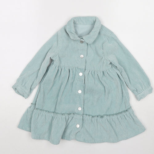 TU Girls Blue Nylon A-Line Size 18-24 Months Collared Snap