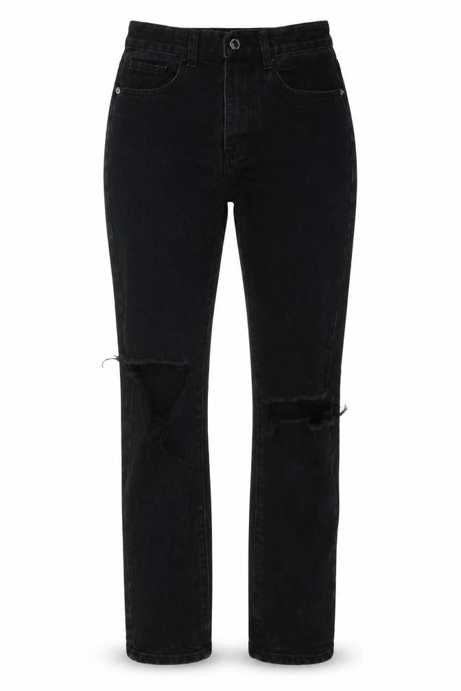 PRETTYLITTLETHING Womens Black Cotton Straight Jeans Size 6 Regular Zip