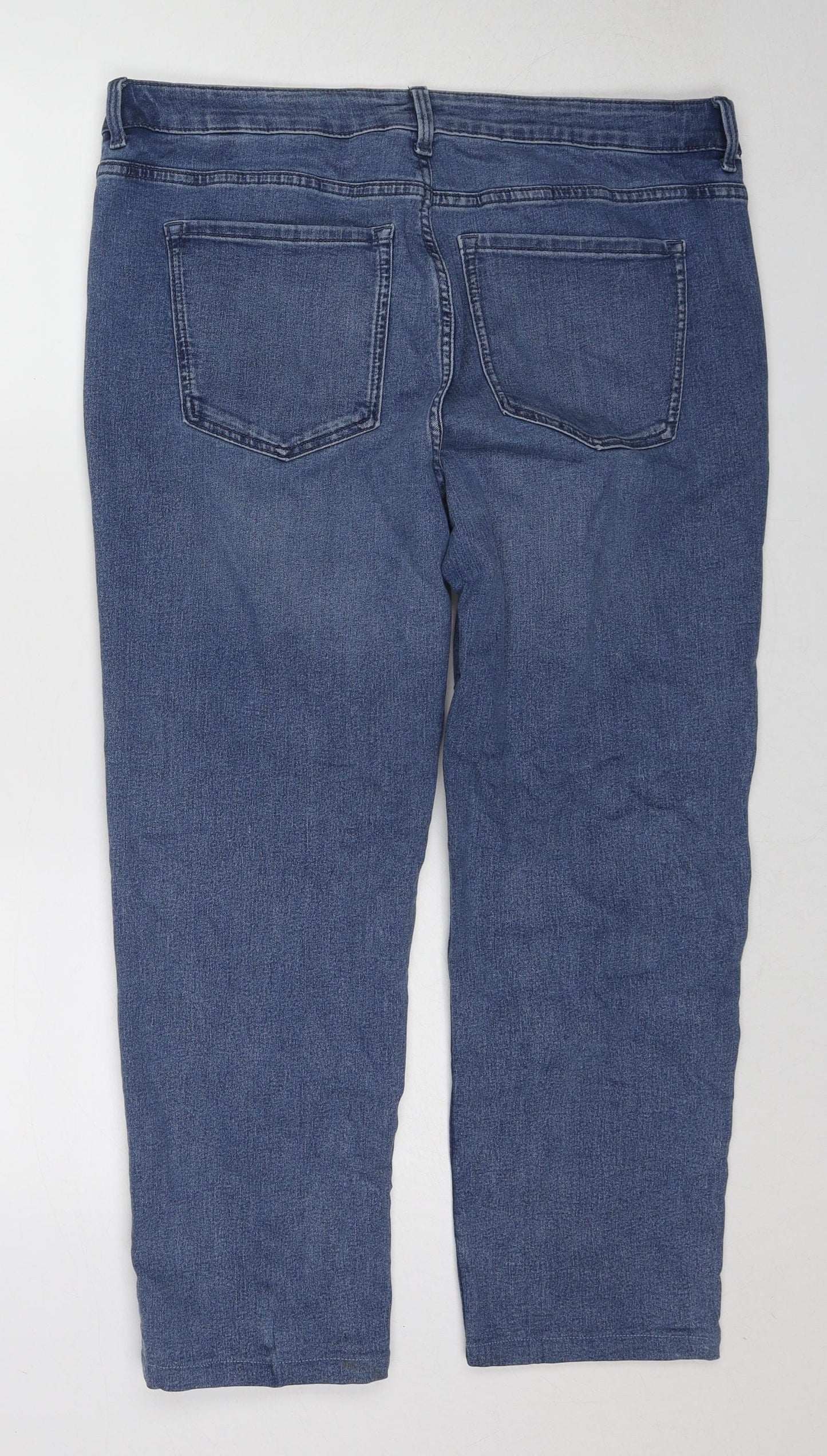 Marks and Spencer Womens Blue Cotton Straight Jeans Size 18 Regular Zip