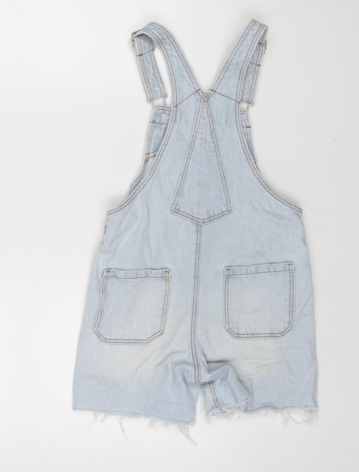 Denim & Co. Girls Blue Cotton Dungaree One-Piece Size 7-8 Years Button