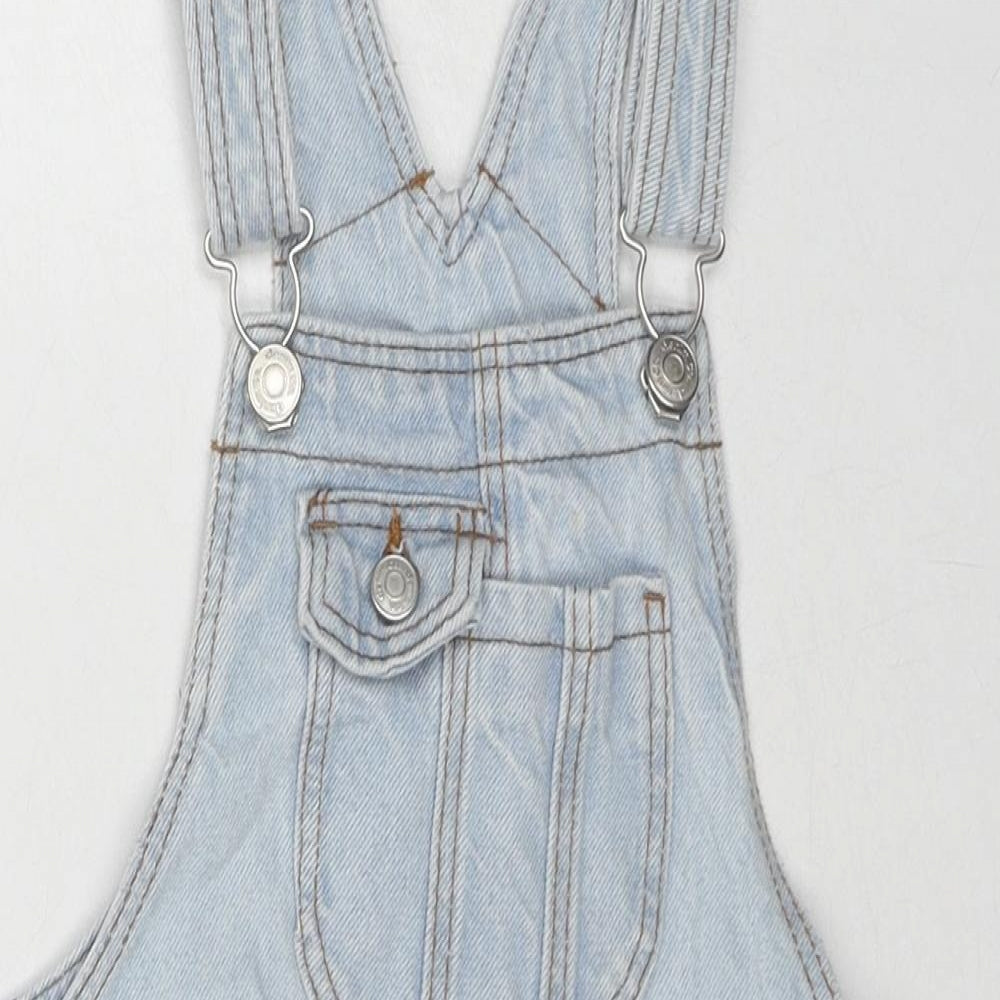 Denim & Co. Girls Blue Cotton Dungaree One-Piece Size 7-8 Years Button