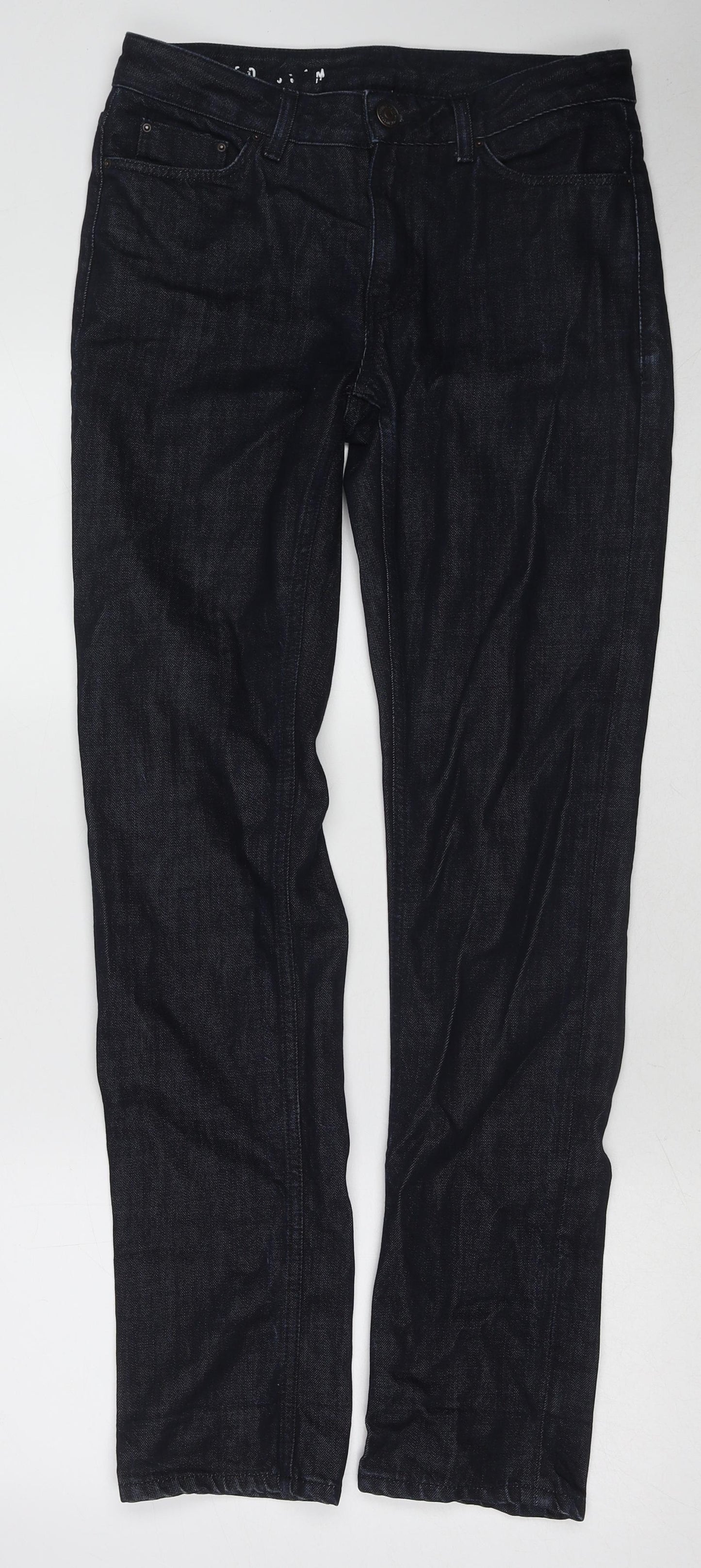 Marks and Spencer Womens Black Cotton Straight Jeans Size 8 Regular Zip