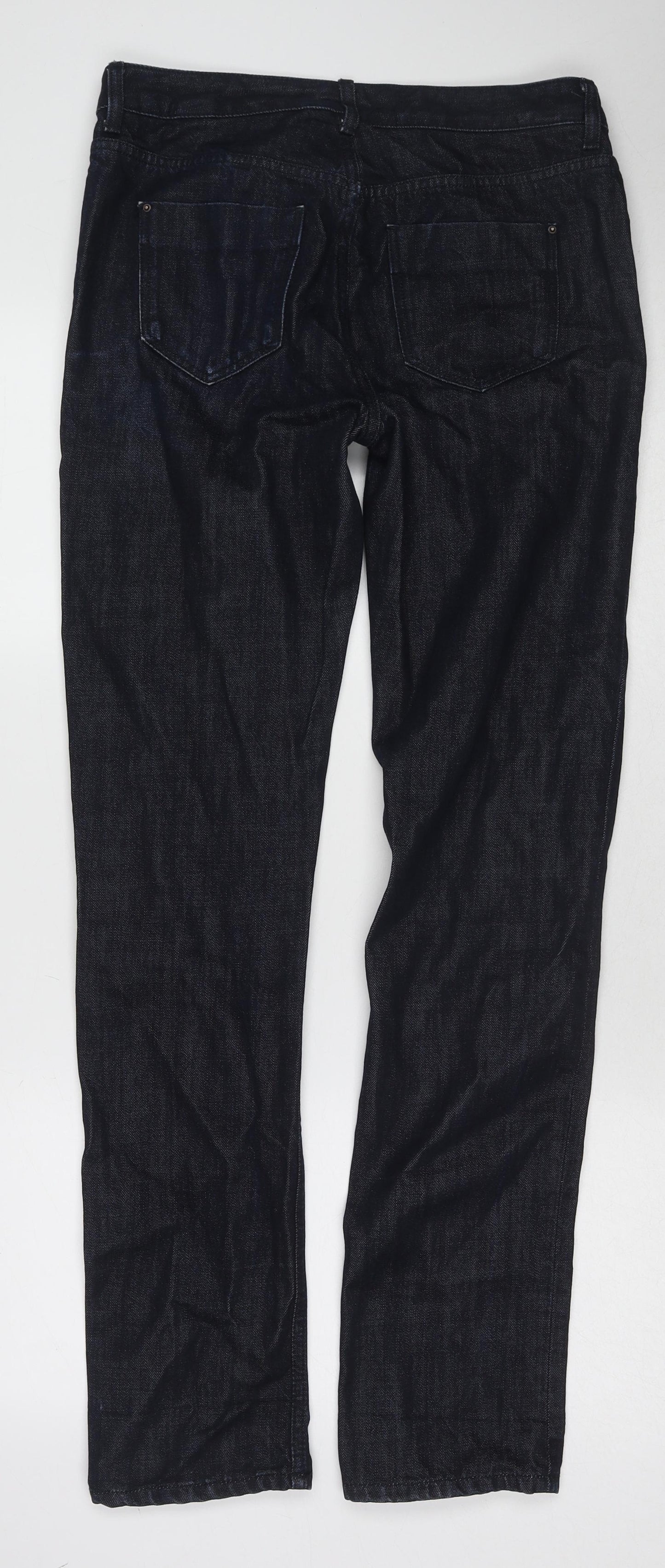 Marks and Spencer Womens Black Cotton Straight Jeans Size 8 Regular Zip