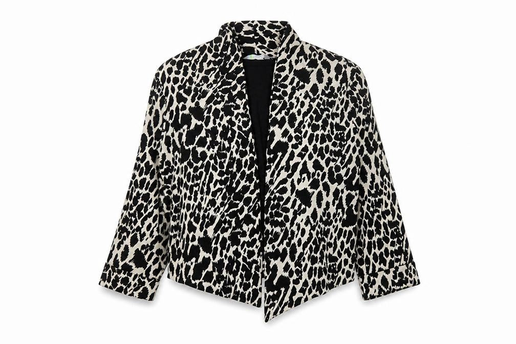 Front view of Marks & Spencer women’s ivory geometric jacket blazer, size UK 14