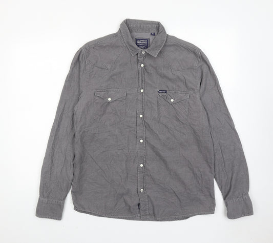 An Ambrose Brand Mens Grey Cotton Button-Up Size M Collared Button