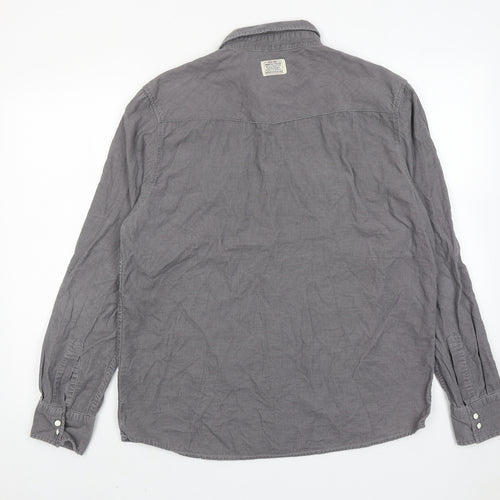 An Ambrose Brand Mens Grey Cotton Button-Up Size M Collared Button