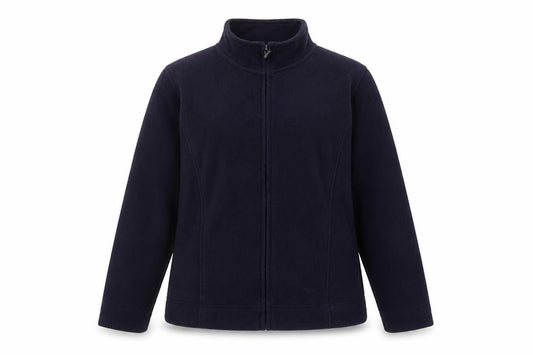 Front view of EWM women’s blue jacket, size M, zip