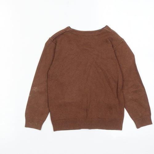 NEXT Boys Brown V-Neck Cotton Cardigan Jumper Size 4 Years Button