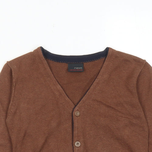 NEXT Boys Brown V-Neck Cotton Cardigan Jumper Size 4 Years Button