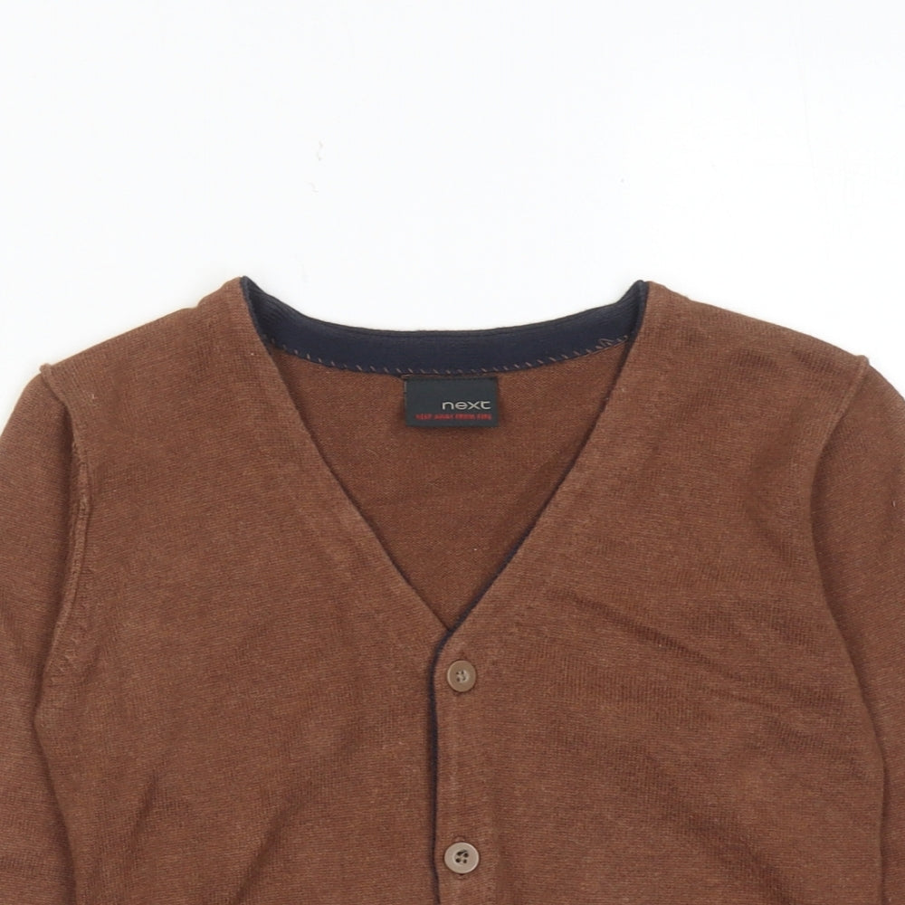 NEXT Boys Brown V-Neck Cotton Cardigan Jumper Size 4 Years Button