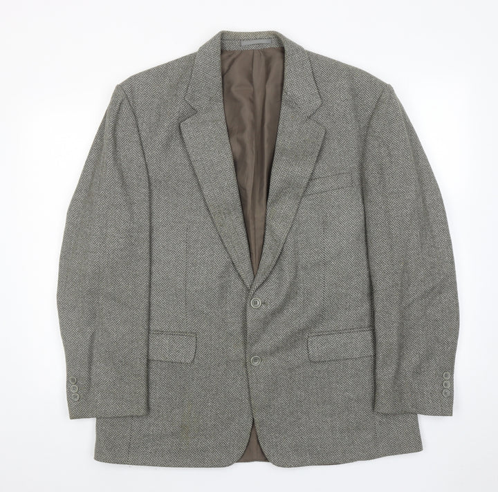 Greenwoods Mens Green Herringbone Wool Jacket Suit Jacket Size 42 Regular