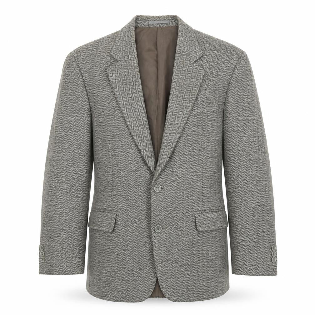 Front view of Greenwoods men’s green herringbone wool jacket suit jacket, size 42, regular