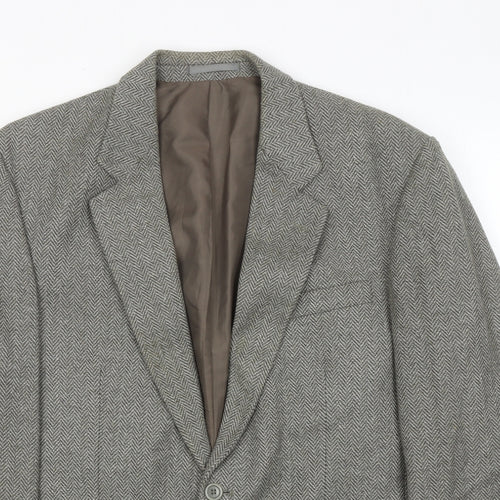 Greenwoods Mens Green Herringbone Wool Jacket Suit Jacket Size 42 Regular