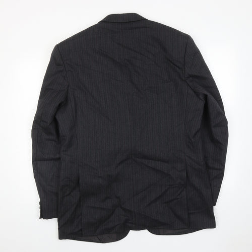 The label Mens Grey Striped Wool Jacket Suit Jacket Size 44 Regular