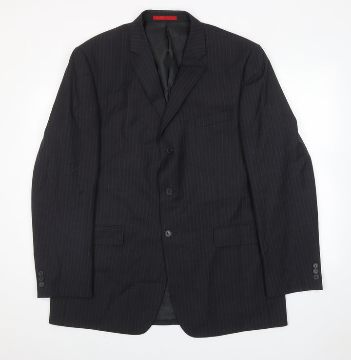 Burton Mens Grey Striped Polyester Jacket Suit Jacket Size 46 Regular
