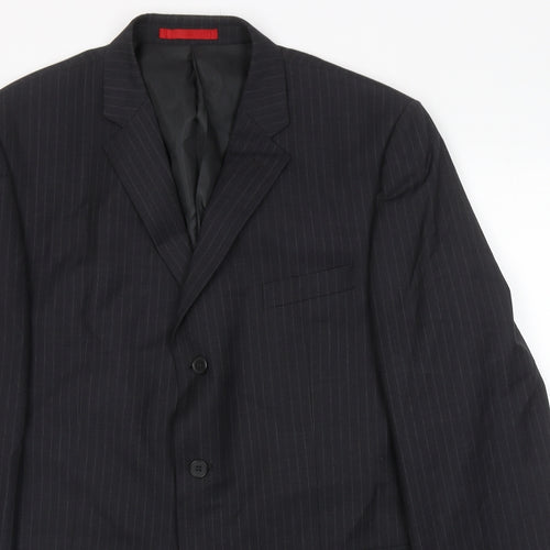 Burton Mens Grey Striped Polyester Jacket Suit Jacket Size 46 Regular