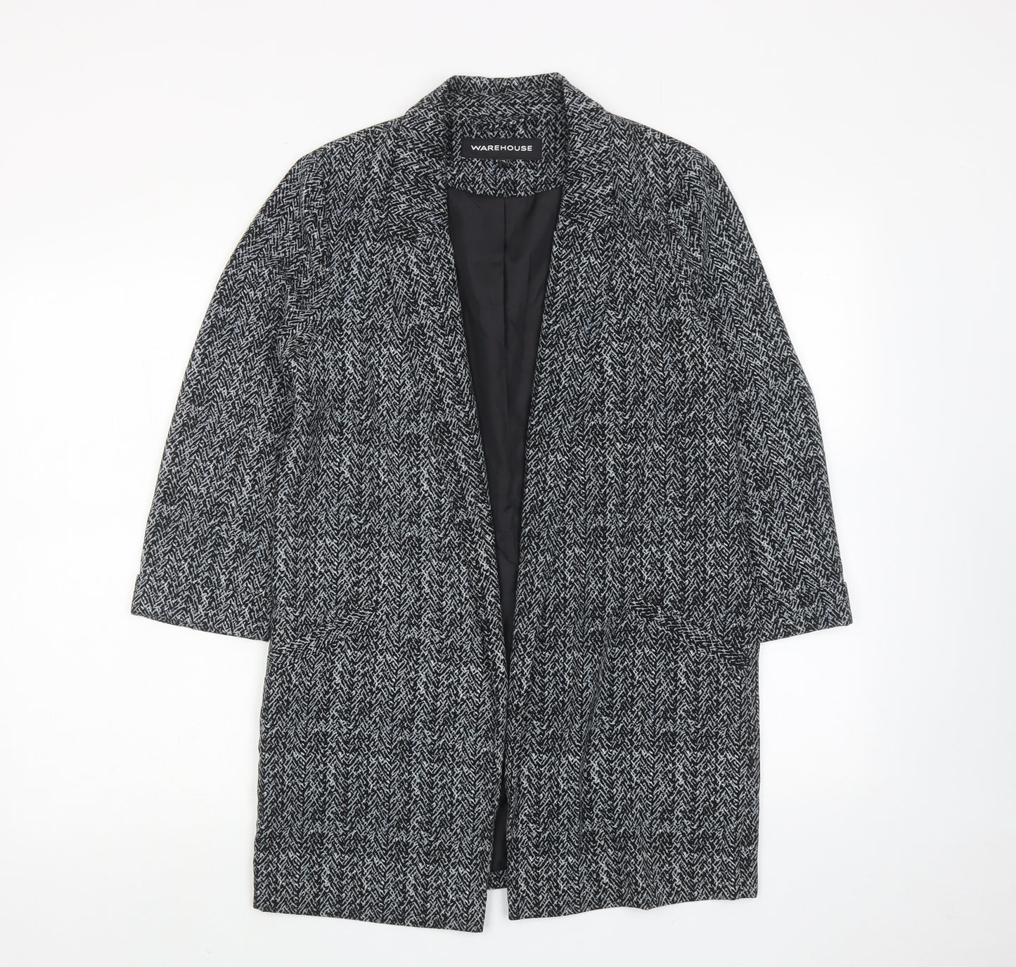 Warehouse Womens Black Geometric Overcoat Coat Size 10