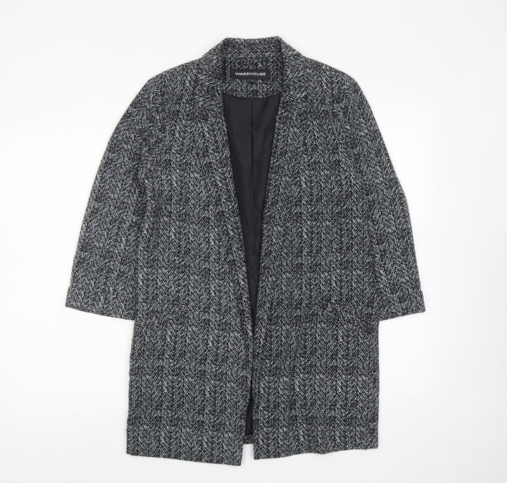Warehouse Womens Black Geometric Overcoat Coat Size 10