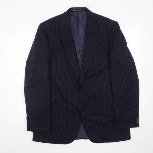 The Label Mens Blue Striped Wool Jacket Suit Jacket Size 44 Regular