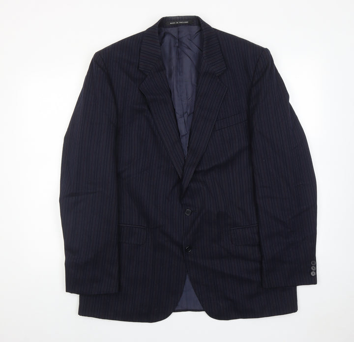 The Label Mens Blue Striped Wool Jacket Suit Jacket Size 44 Regular