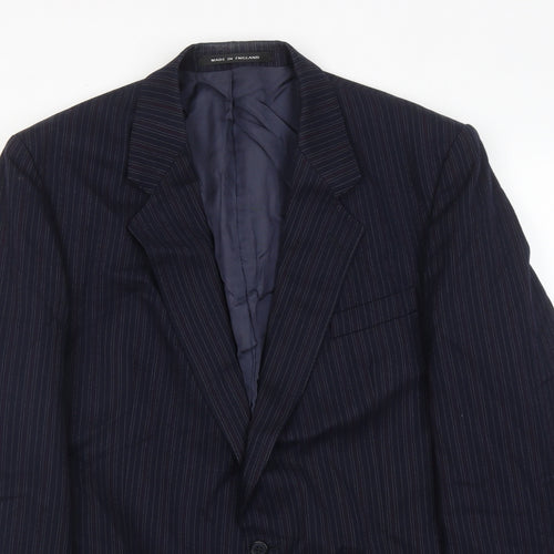 The Label Mens Blue Striped Wool Jacket Suit Jacket Size 44 Regular