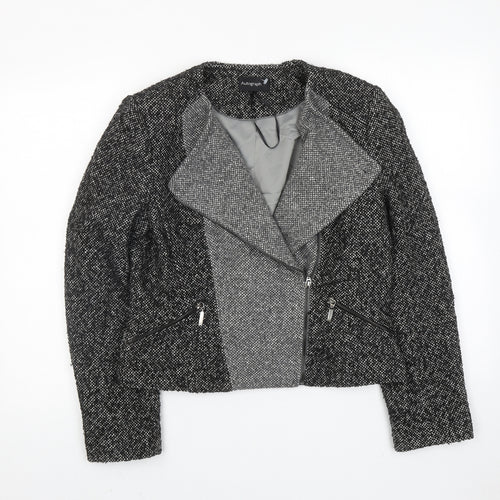 Autograph Womens Black Geometric Biker Jacket Size 12 Zip