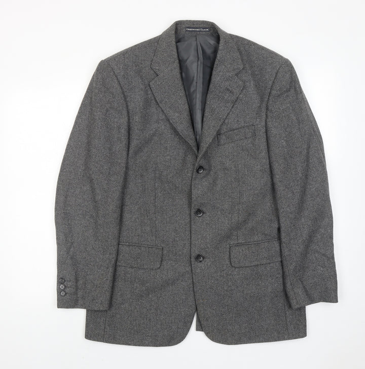 Greenwoods Mens Grey Wool Jacket Suit Jacket Size 38 Regular