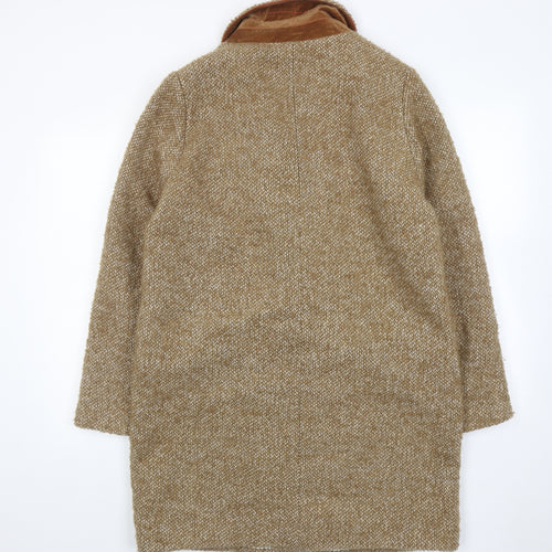 Zara Womens Brown Geometric Overcoat Coat Size L Button