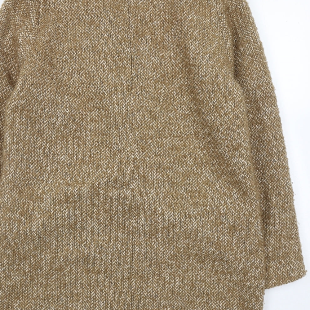 Zara Womens Brown Geometric Overcoat Coat Size L Button