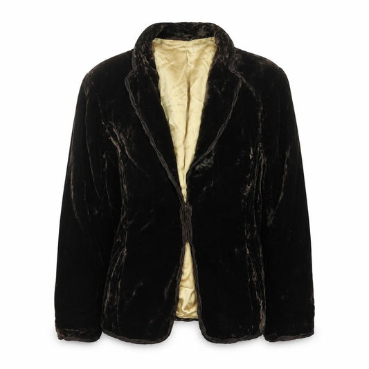 Front view of Per Una women’s brown jacket, size UK 14, button