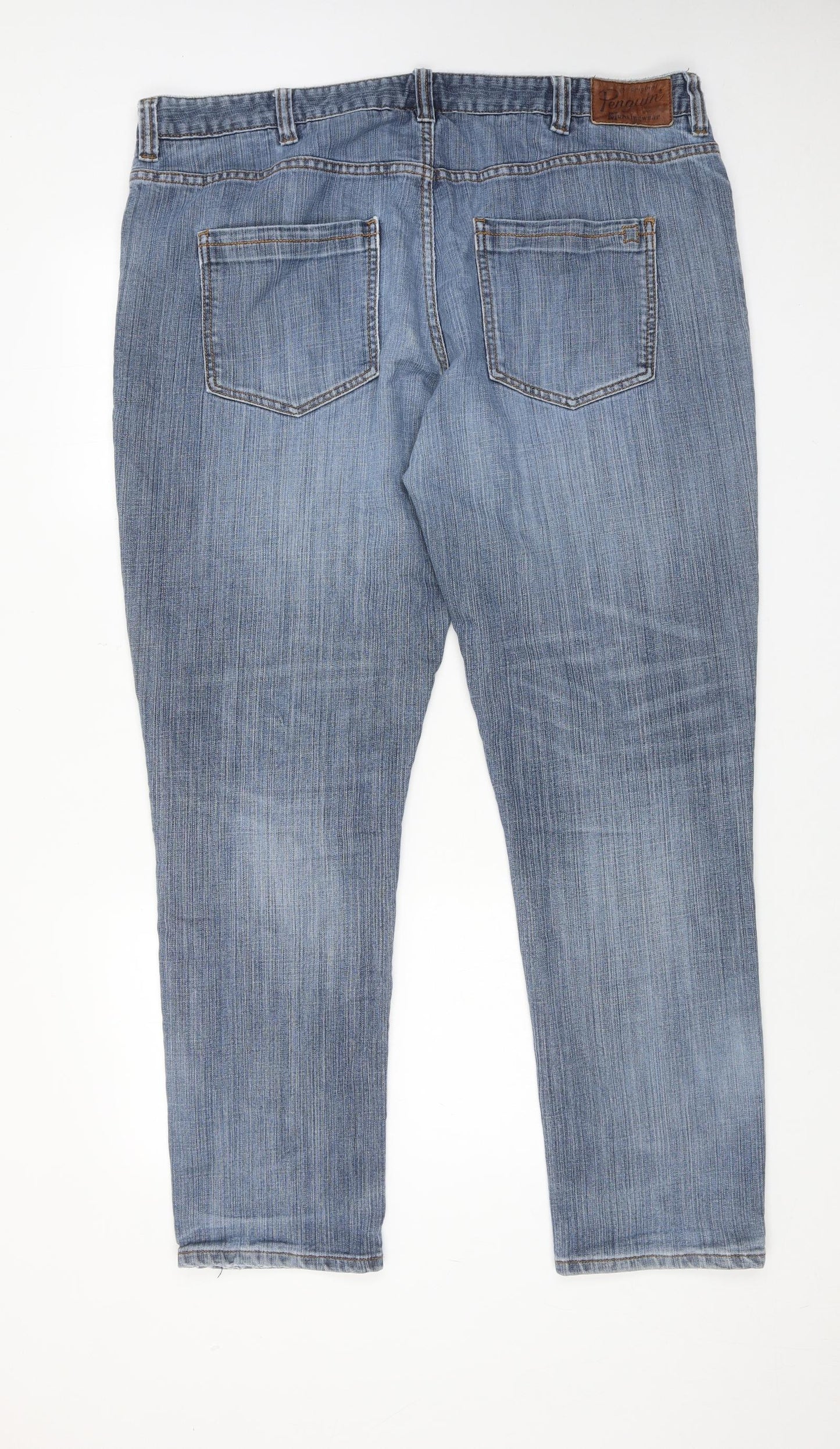 Penguin Mens Blue Cotton Straight Jeans Size 42 in L33 in Regular Zip