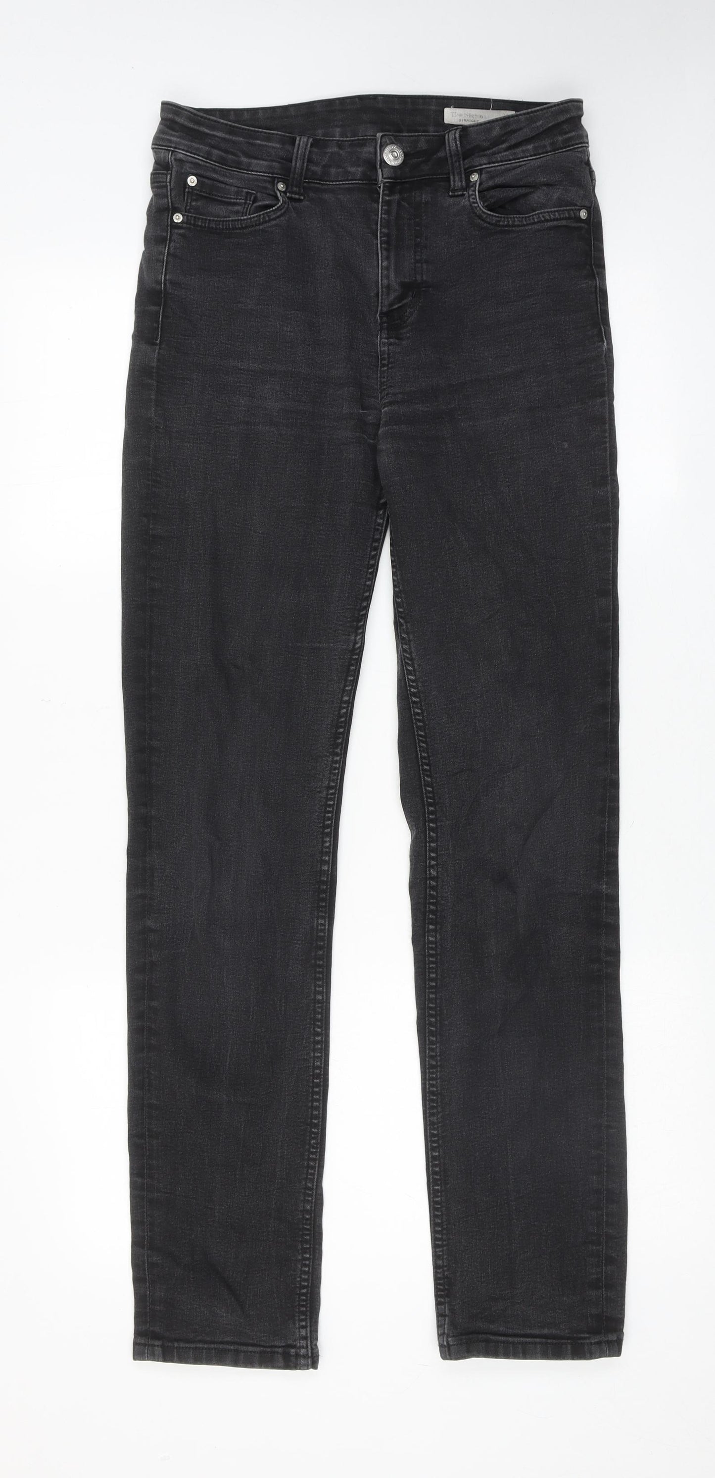 Marks and Spencer Womens Grey Cotton Straight Jeans Size 10 Regular Zip