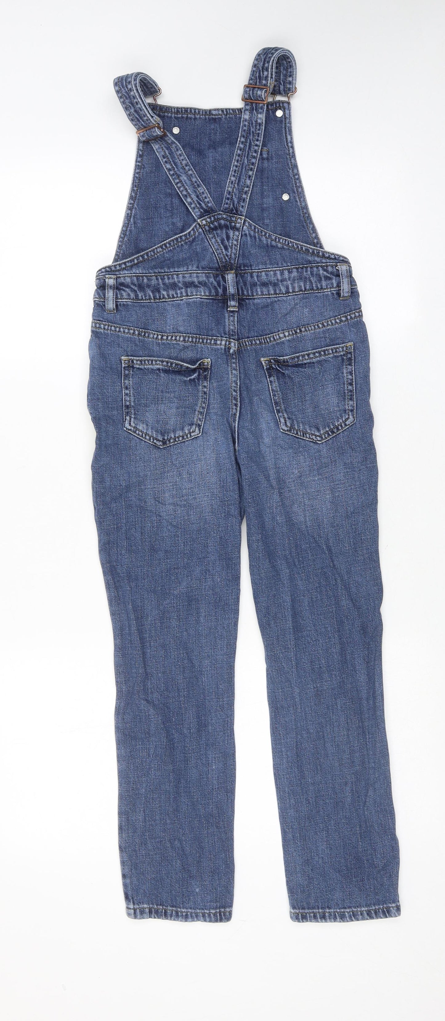 Marks and Spencer Girls Blue Cotton Dungaree One-Piece Size 8-9 Years Button