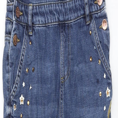 Marks and Spencer Girls Blue Cotton Dungaree One-Piece Size 8-9 Years Button