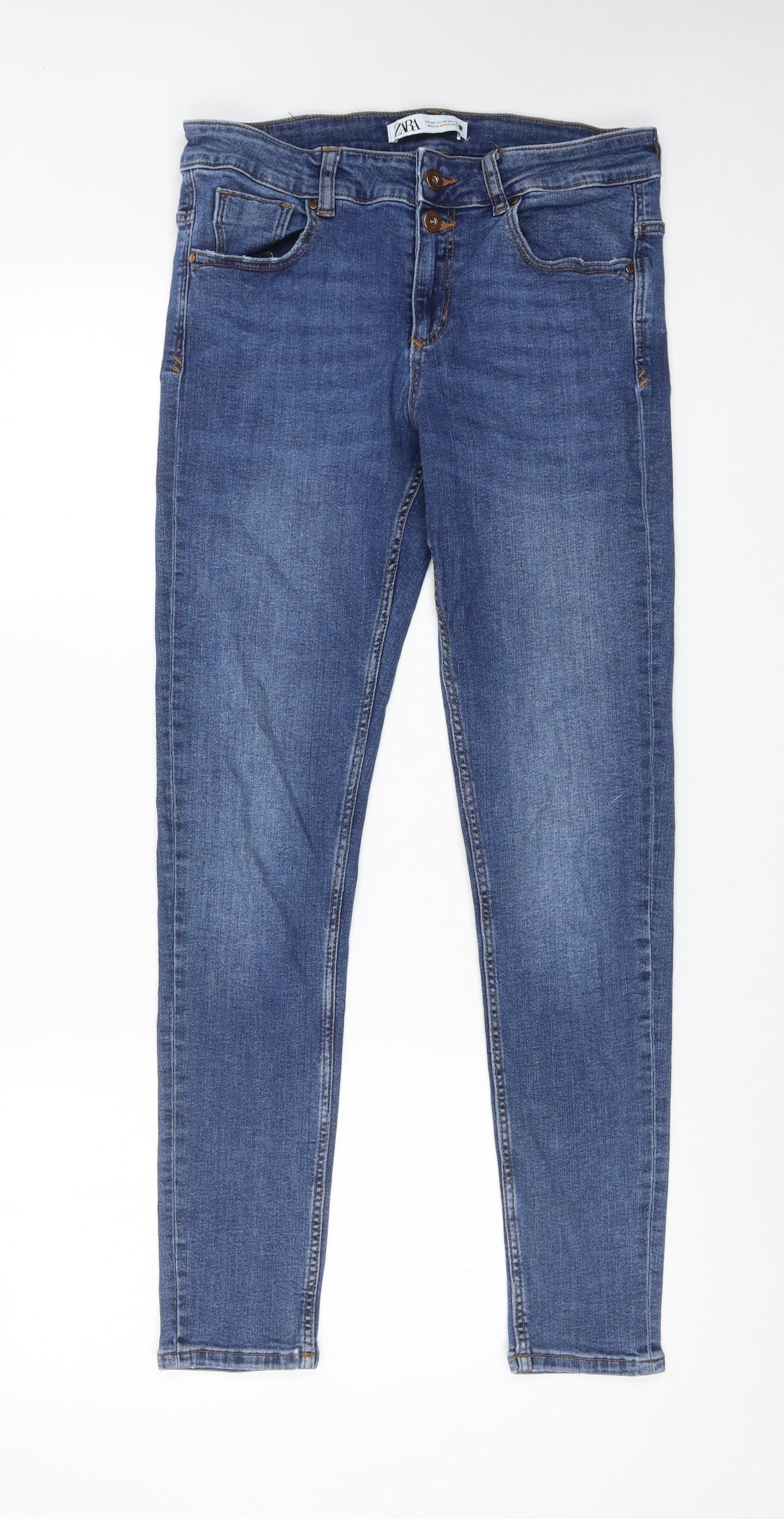 Zara Womens Blue Cotton Skinny Jeans Size 12 Regular Zip