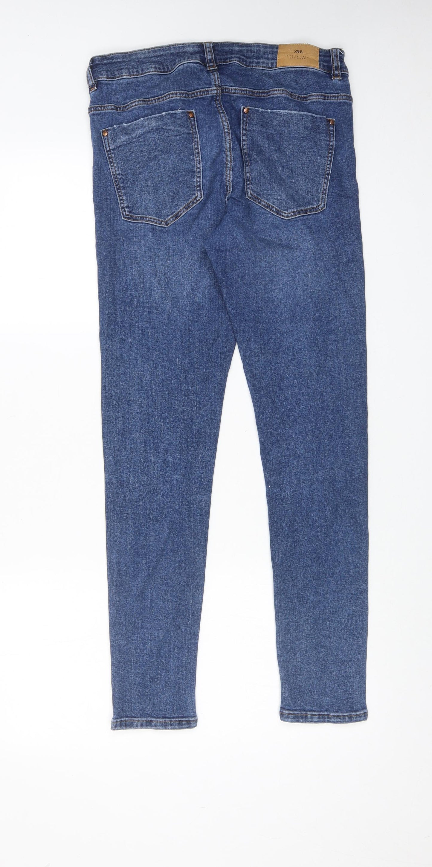 Zara Womens Blue Cotton Skinny Jeans Size 12 Regular Zip