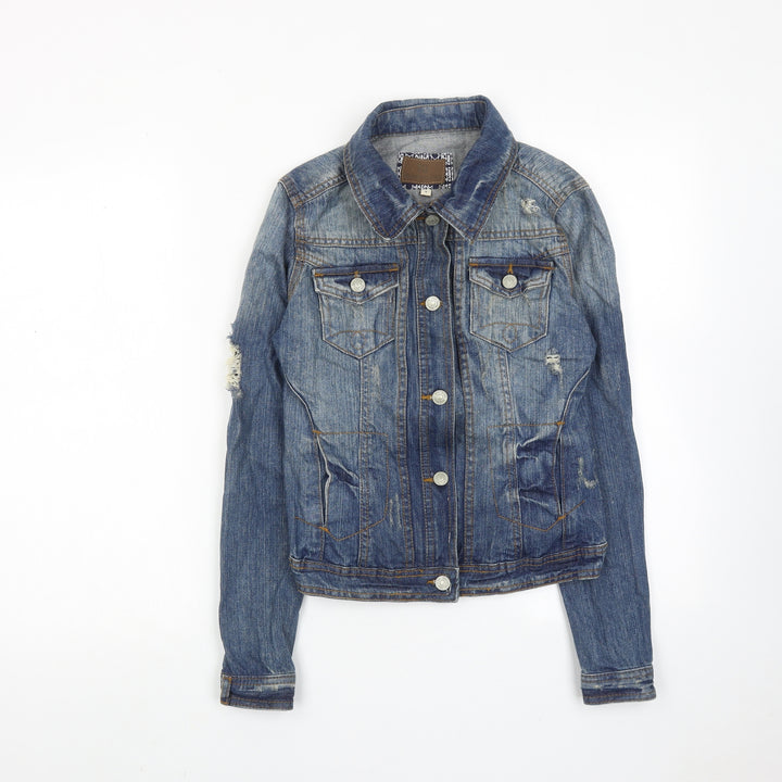 River Island Womens Blue Jacket Size 8 Button - Distressed Look