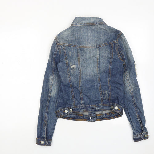 River Island Womens Blue Jacket Size 8 Button - Distressed Look