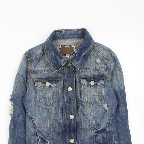 River Island Womens Blue Jacket Size 8 Button - Distressed Look