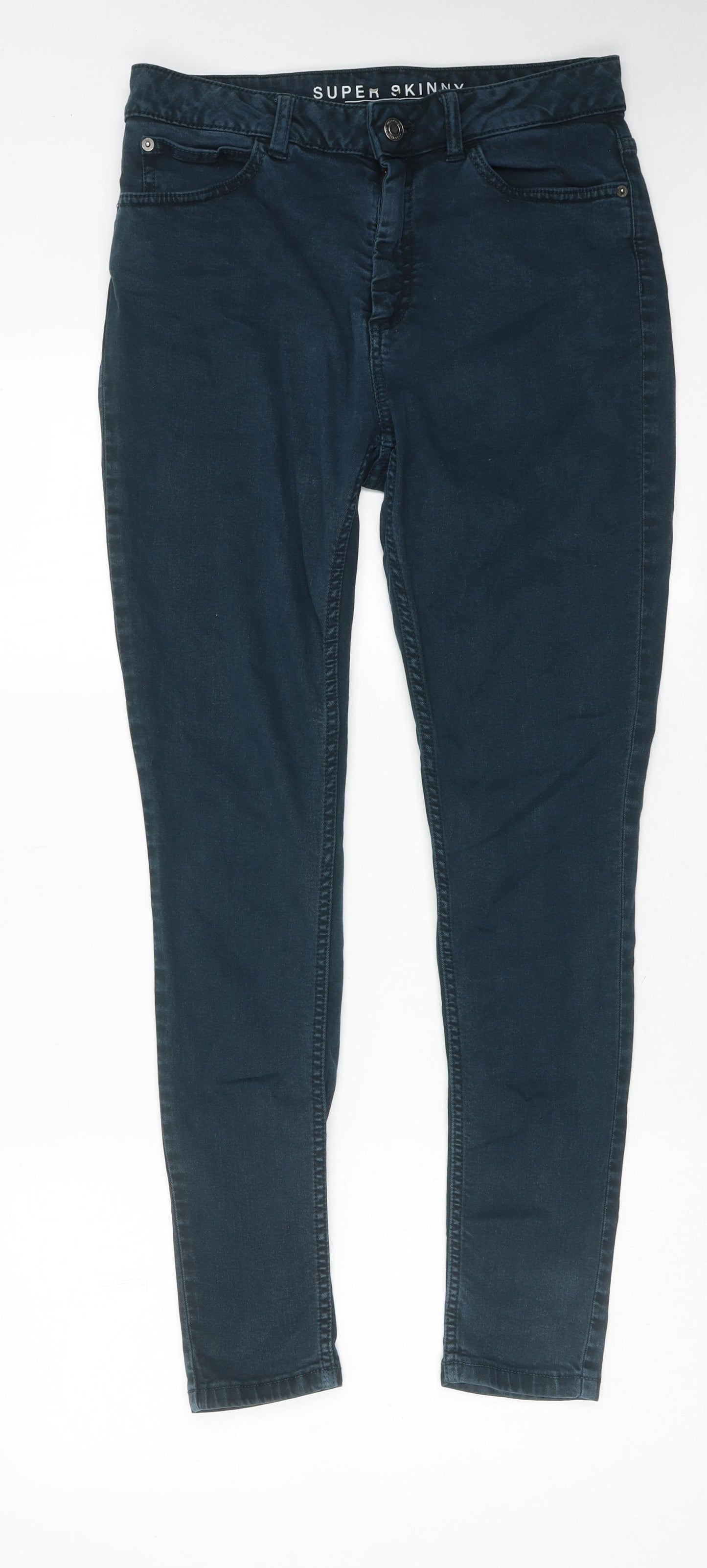 Marks and Spencer Womens Green Cotton Skinny Jeans Size 12 Regular Zip