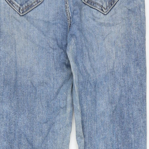 Marks and Spencer Womens Blue Cotton Straight Jeans Size 12 Slim Zip - Distressed