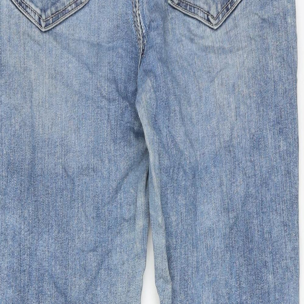 Marks and Spencer Womens Blue Cotton Straight Jeans Size 12 Slim Zip - Distressed