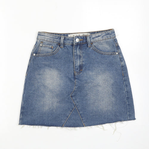 Denim & Co. Womens Blue Cotton A-Line Skirt Size 6 Zip