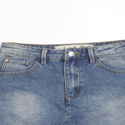 Denim & Co. Womens Blue Cotton A-Line Skirt Size 6 Zip