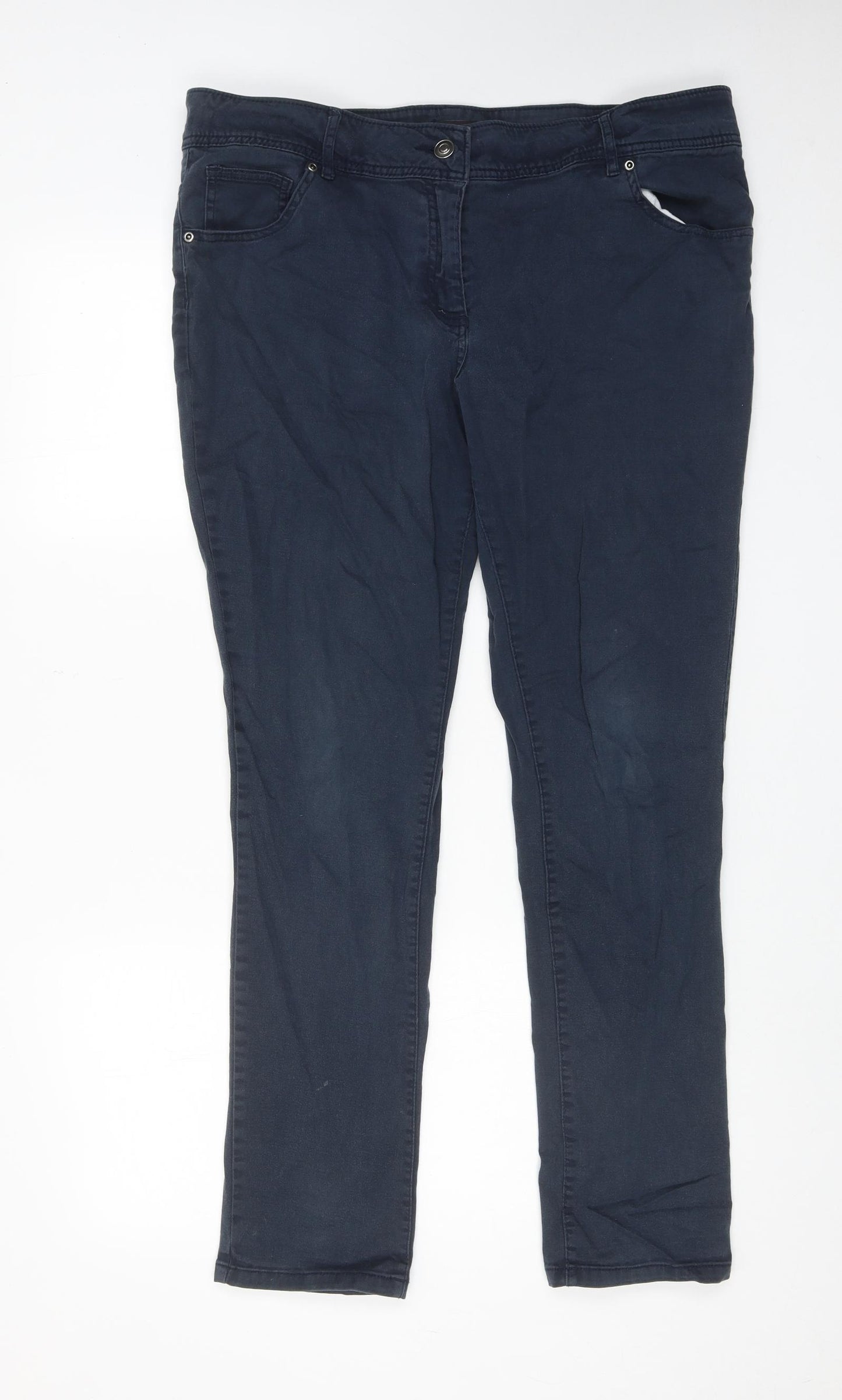 F&F Womens Blue Cotton Straight Jeans Size 18 Regular Zip